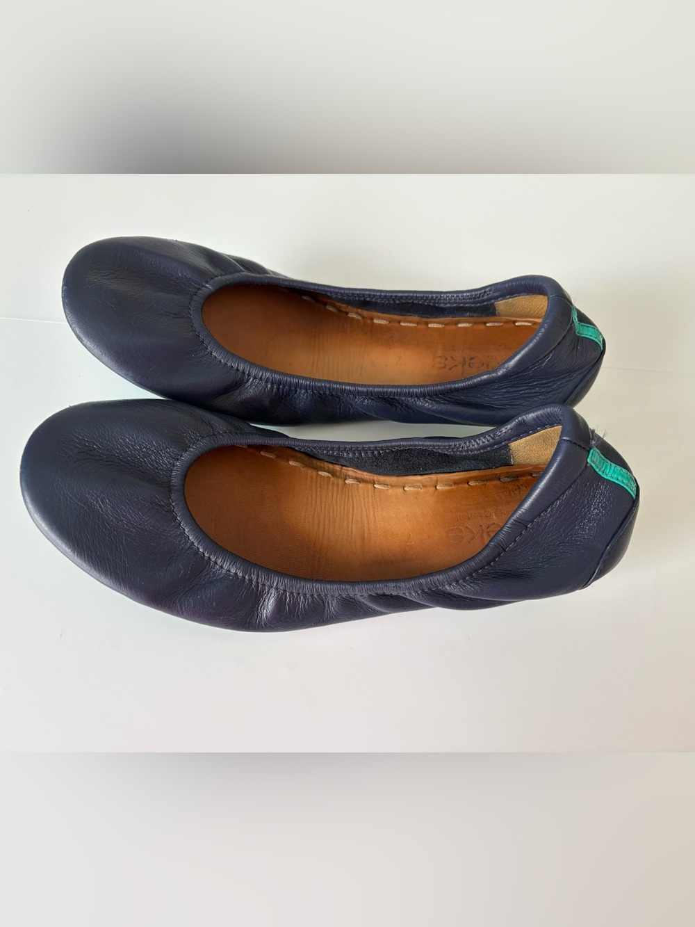 Tieks Navy Blue Leather Ballet Flats Size 7 Foldable Travel Shoes Fair Condition - Picture 3 of 11